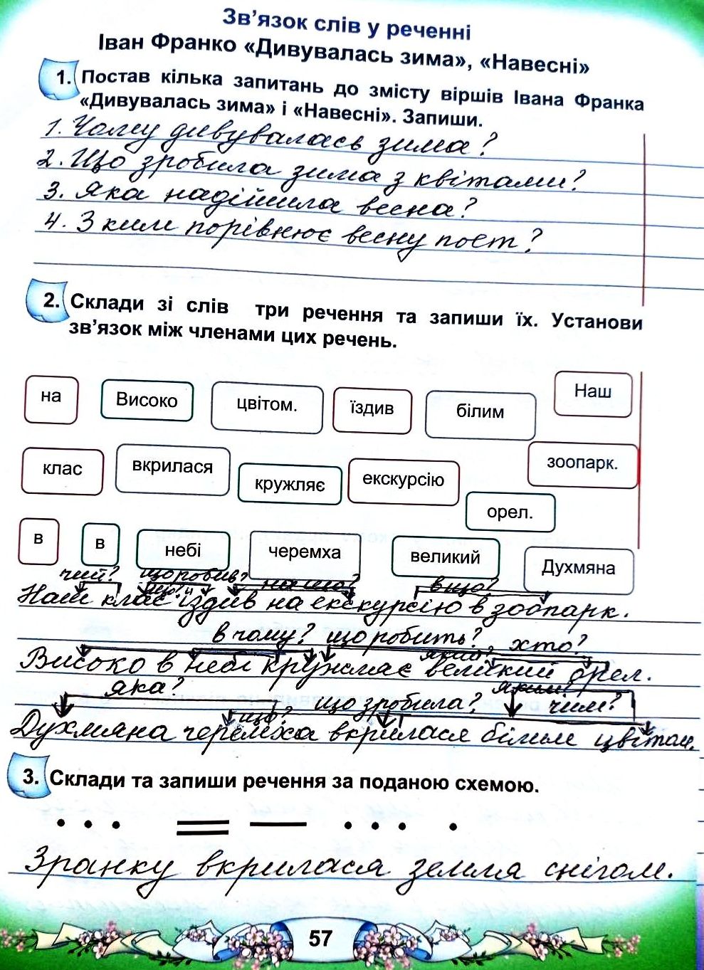 Сторінка 57 частина 2 гдз 3 клас робочий зошит українська мова Чабайовська  Омельченко Синільник