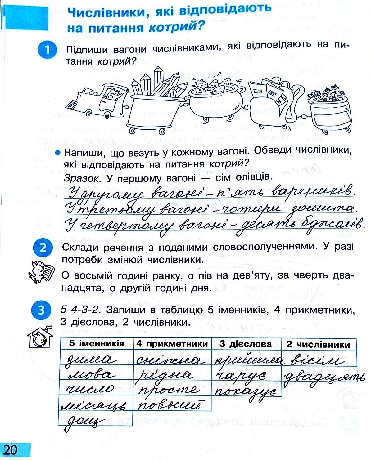 Сторінка 20 частина 2 гдз 3 клас робочий зошит українська мова Большакова